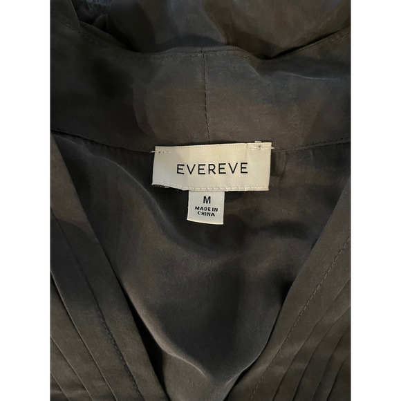 Evereve Charcoal Gray Cupro Viscose Pleated Wrap Blouse Puff Sleeve Size M - Picture 3 of 11